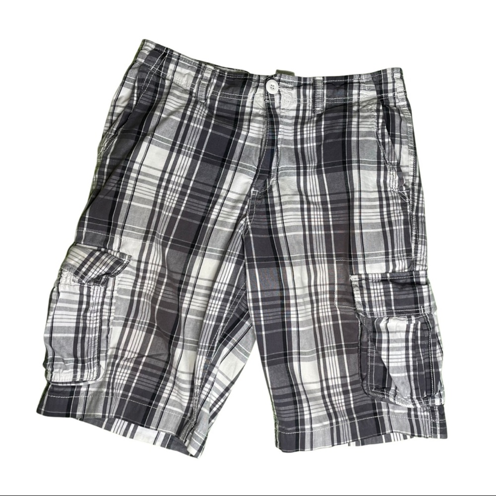 Men’s Plaid Cargo Shorts Size 30 Grey